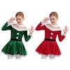 Детское рождественское платье Санты для девочек, карнавальное платье для фигурного катания с длинными рукавами, танцевальное платье