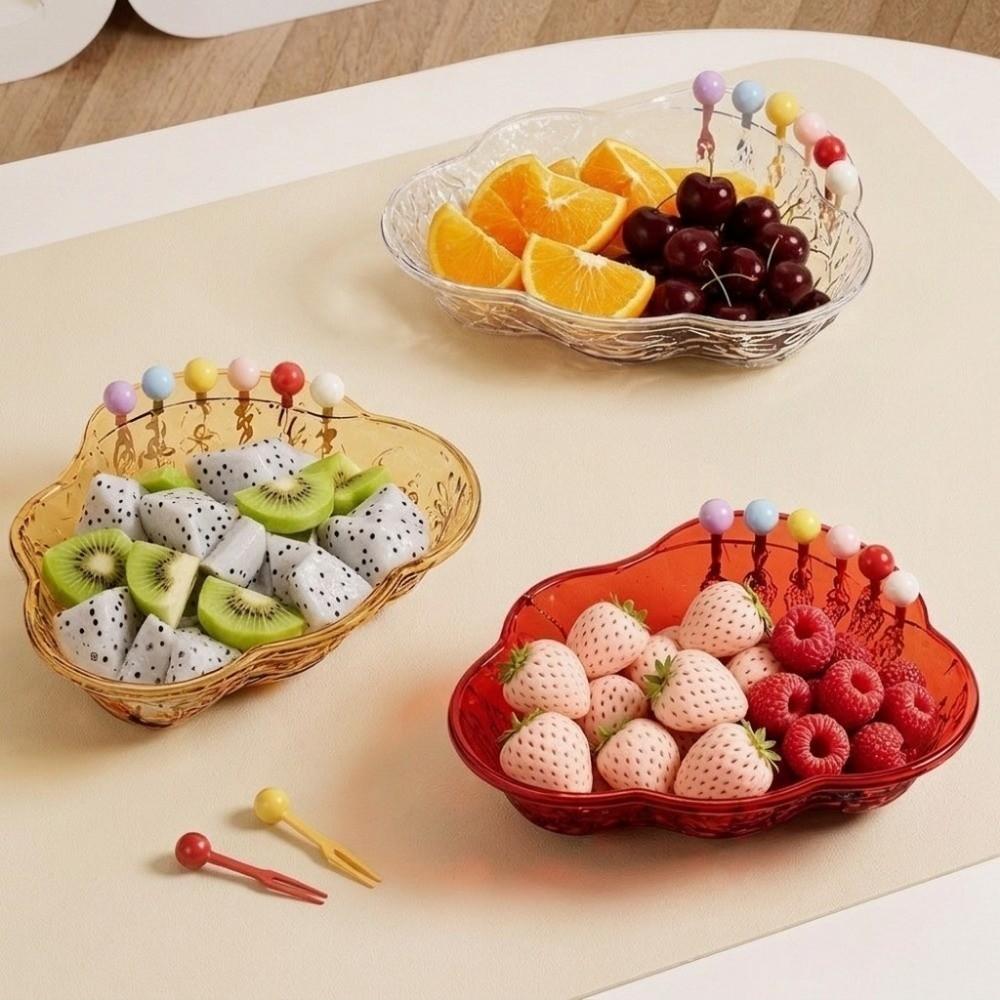 Plastic Fruit Bowl with Fork Large Capacity Fruit Serving Plate Reusable Snack Plate Tea Table
