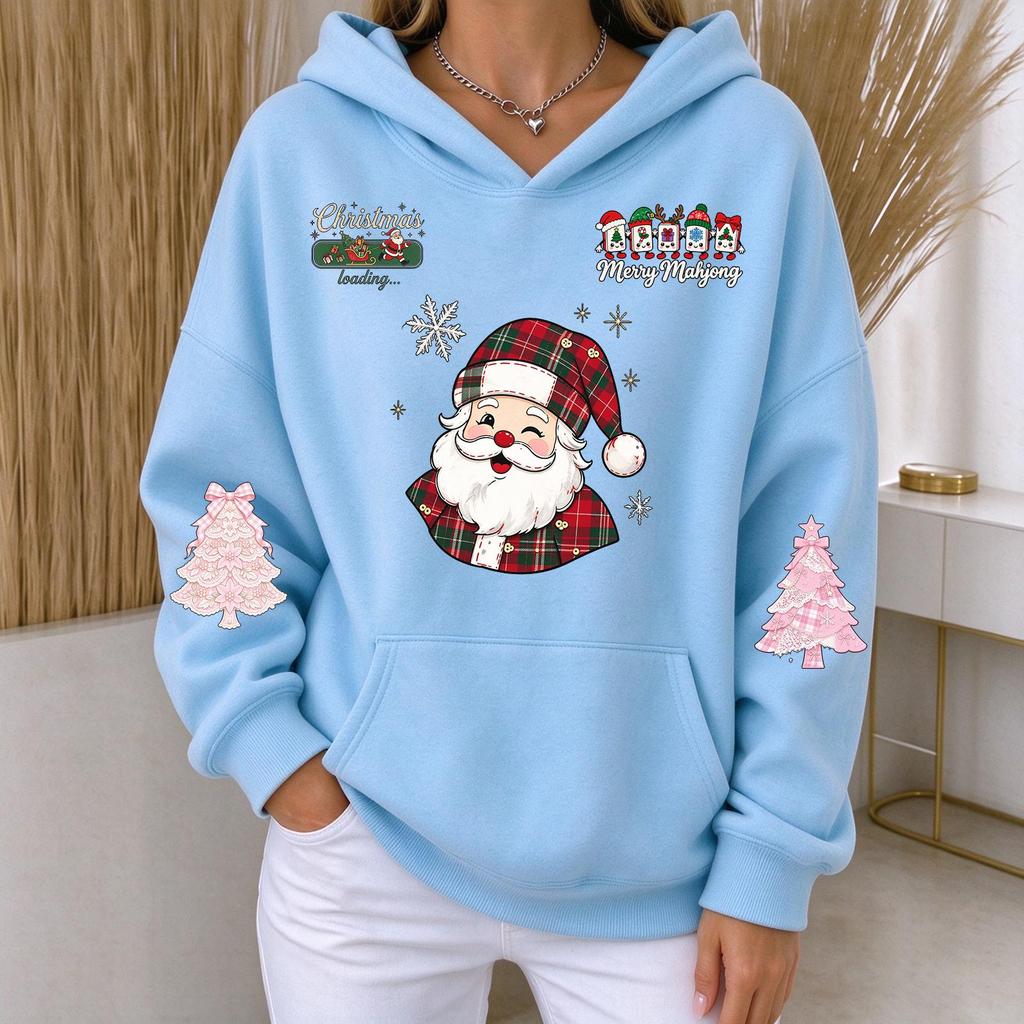 Women's Casual Christmas Print Long Sleeve Hoodie Pullover Sweatshirt for Everyday Wear