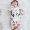 Newborn Knotted Pajamas Set Flower Printed Baby Sleeping Bag and Hat Two-piece Set