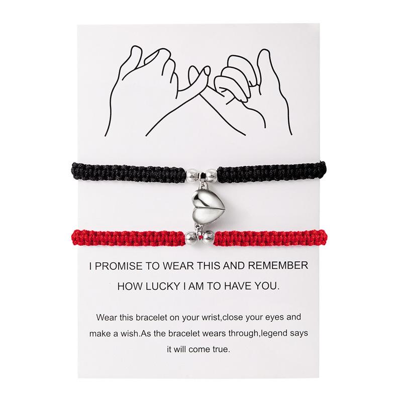 2Pcs/Set Romantic Heart Magnetic Attract Couple Bracelet For Women Men Fashion Braided Rope Matching Bracelet Friendship Jewelry