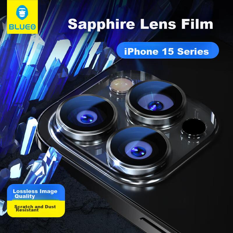 Blue Sapphire Anti-Reflective Lens Protector for Apple IPhone 15 Pro Max, Blue Sapphire Scratch-Resistant And Wear-Resistant ReCamera, Silver