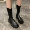 Fashion 2024 Spring and Autumn New Fashion Women's Thick-soled Round-toe Zipper Knight Boots