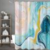 Marble Pattern Powder Blue Yellow Flowing Shower Curtain, Bathroom Decorative Shower Curtain, Waterproof Shower Curtain with Hoo