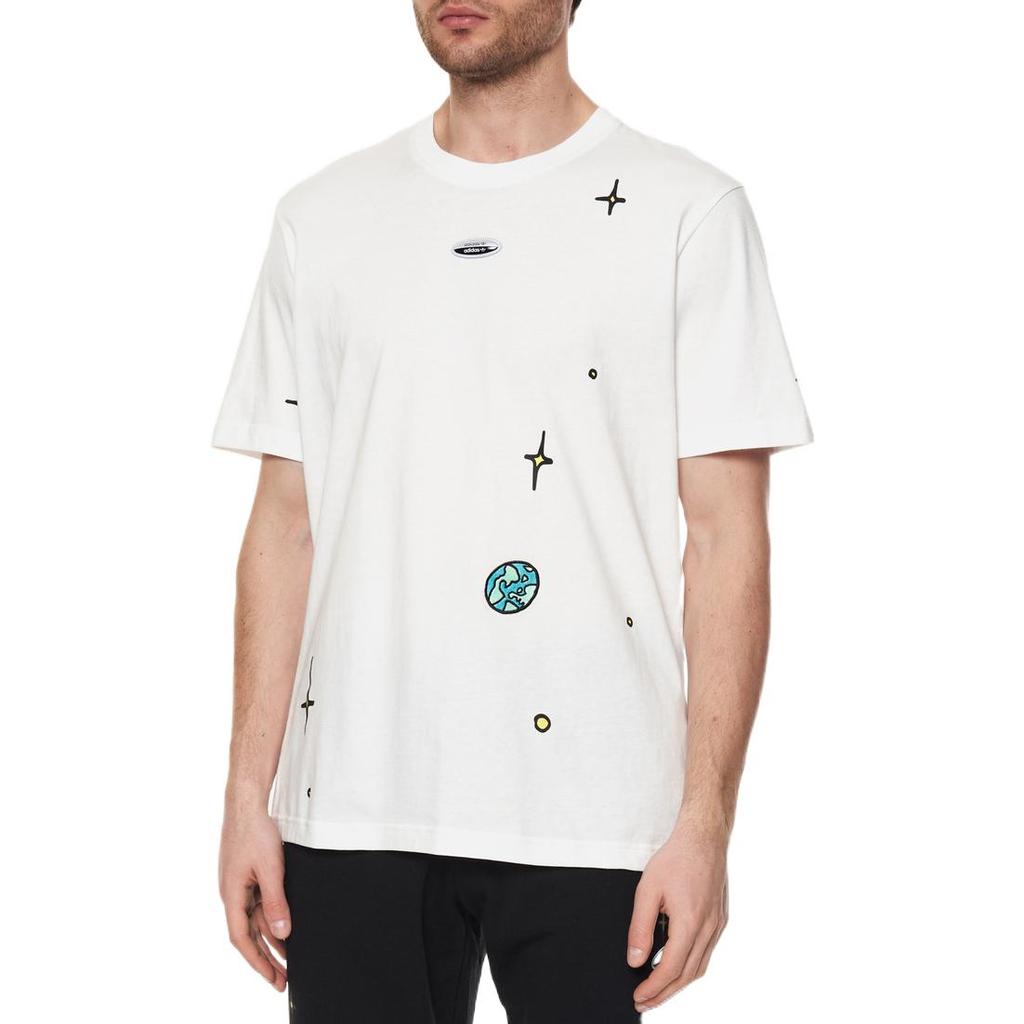 Adidas Оригиналы Трилистник RYV. Спортивная футболка с круглым вырезом с космическим принтом, мужские топы, белая HC9456