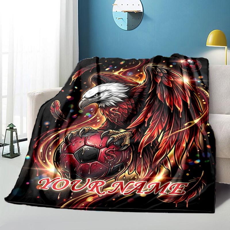 1PC Custom Name Eagle Soccer Ball Art flannel blanket versatile,all-season throw suitable for the living room,bedroom,camping,travel,and gift