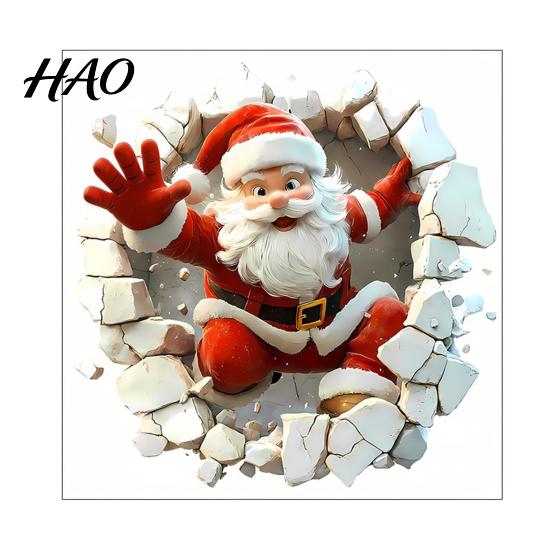 Self Adhesive Christmas Stickers for Door 3D Santa Wall Sticker, Decal, Realistic Breaking Through The Scratch Resistant Seasonal Decals Effect,