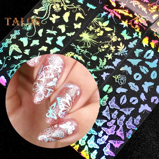 10 шт./компл. наклейки для ногтей 3D градиент блестящие лазерные бабочки в форме красочные наклейки для ногтей для салона