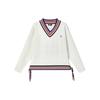 Striped V-Neck Pullover Knit Sweater Women Sweater Steam-White F11W411403F-IV