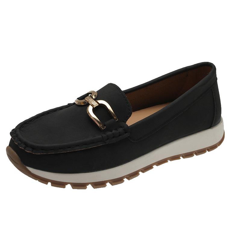 Весенняя новая мода круглый носок толстая подошва модные большой размер женские туфли-лодочки с металлической цепочкой