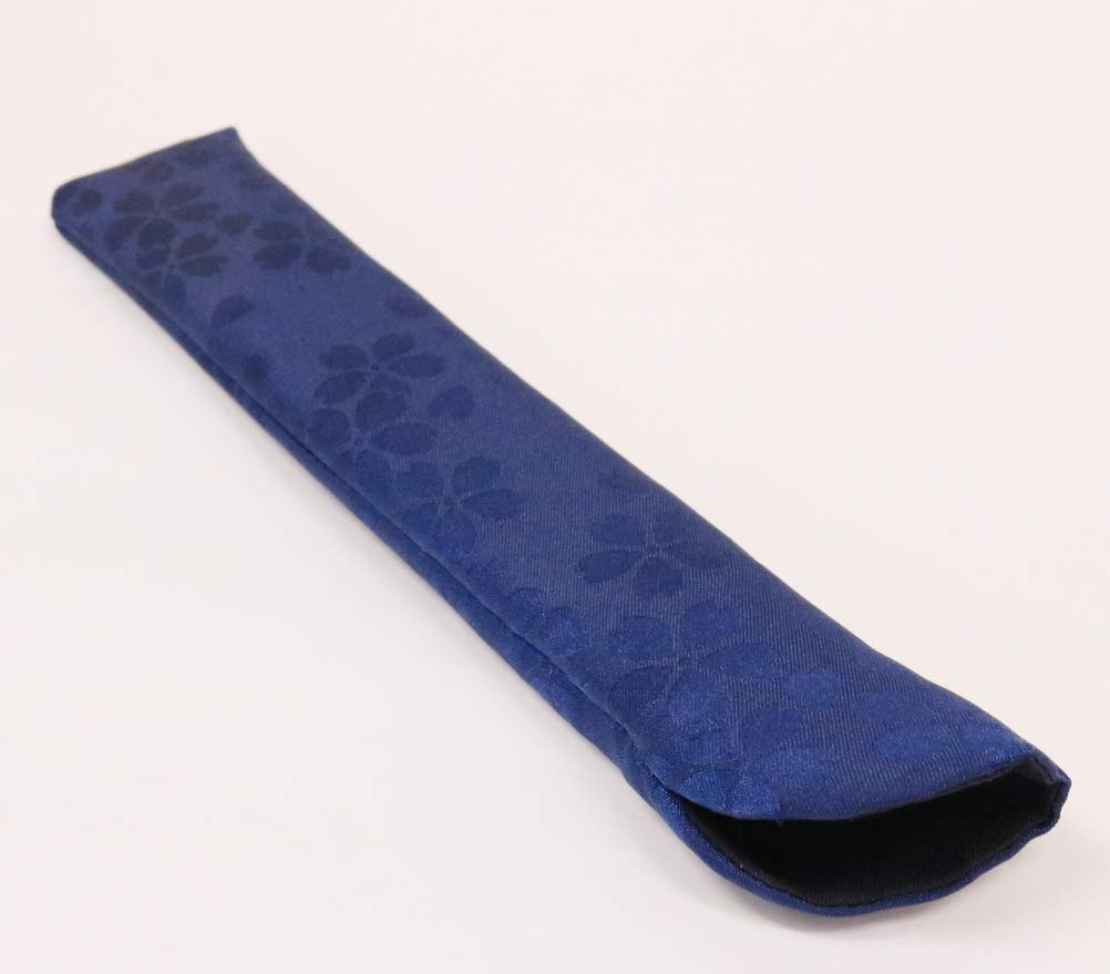 Matsumi Kogeisha Japanese Folding Fan cherry blossom navy Japanese-made case, jacquard, pattern, blue, 23.5cm