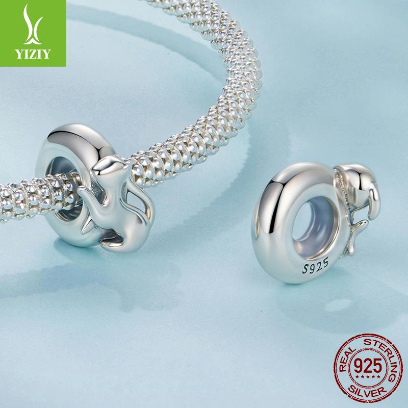 Simple Cat Silicone Positioning Bead Spacer Cute And Smart S925 Sterling Silver Bracelet Bead Spacer
