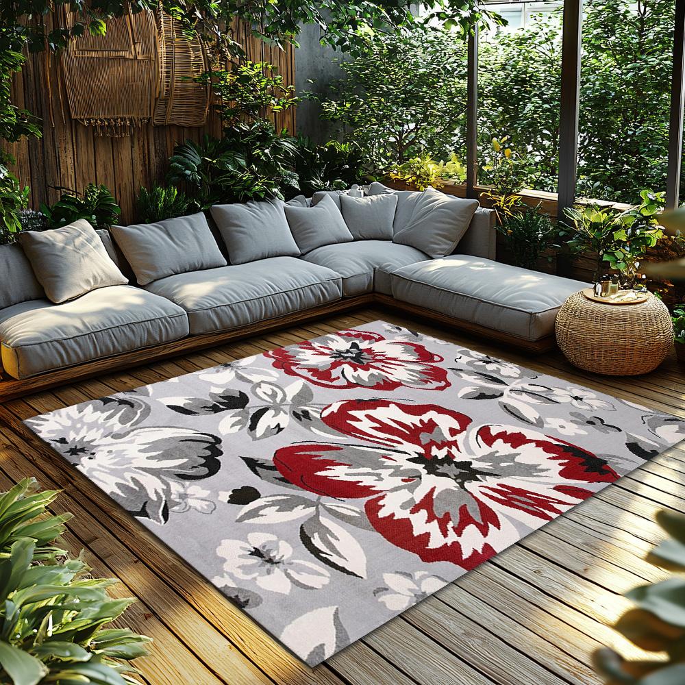Красный Белый Цветочный Богемный Ковер, Нескользящий Винтажный Ковер для Гостиной, Мягкий Серый Фон Напольный Коврик для Домашнего Декора