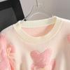 Women's Cute Bow Slouchy Pullover Sweater Fall/Winter Solid Loose Crewneck Long Sleeve Crochet Knitwear Going Out Top Jumper