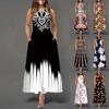 Женское повседневное длинное платье без рукавов с большим подолом и круглым вырезом с принтом
