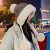 Women Quilted Hat Winter Padded Warm Hat with Cute Pom Pom Ear Protection Fuzzy Hat with Drawstring for Autumn Winter Street Daily Wear