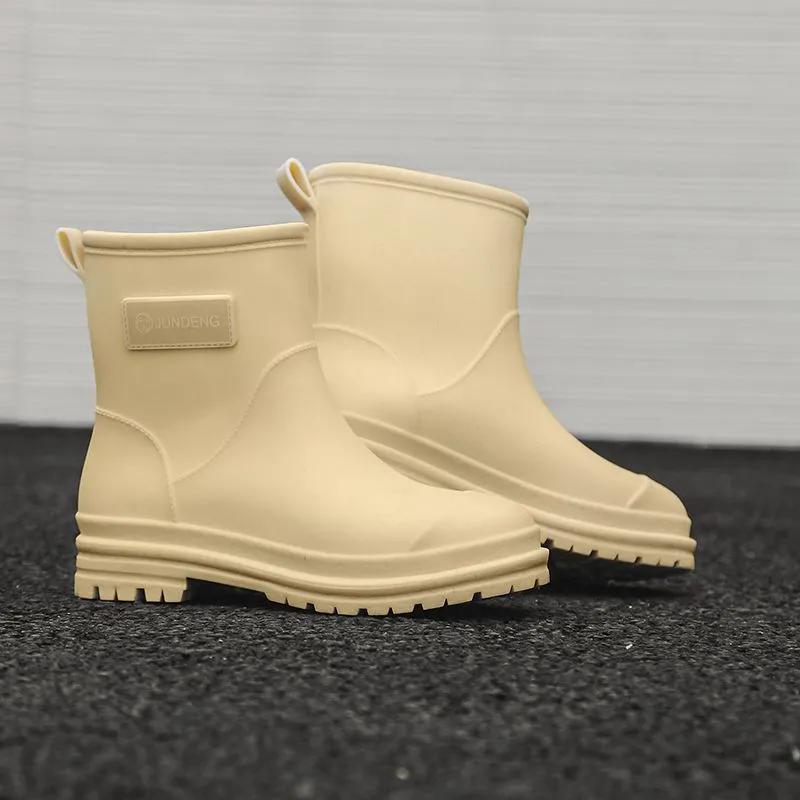 WTEMPO Solid Color Large Size Rain Boots Low Thick Heel Anti Slip Casual Work Shoes for Women's In Spring Summer