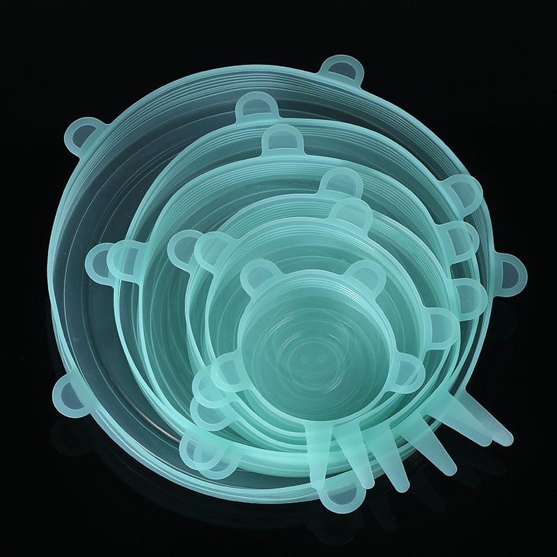 6 шт., силиконовая эластичная крышка, универсальная силиконовая чаша для упаковки пищевых продуктов и крышка для кастрюли, силиконовая крышка, кухонные аксессуары, моющиеся