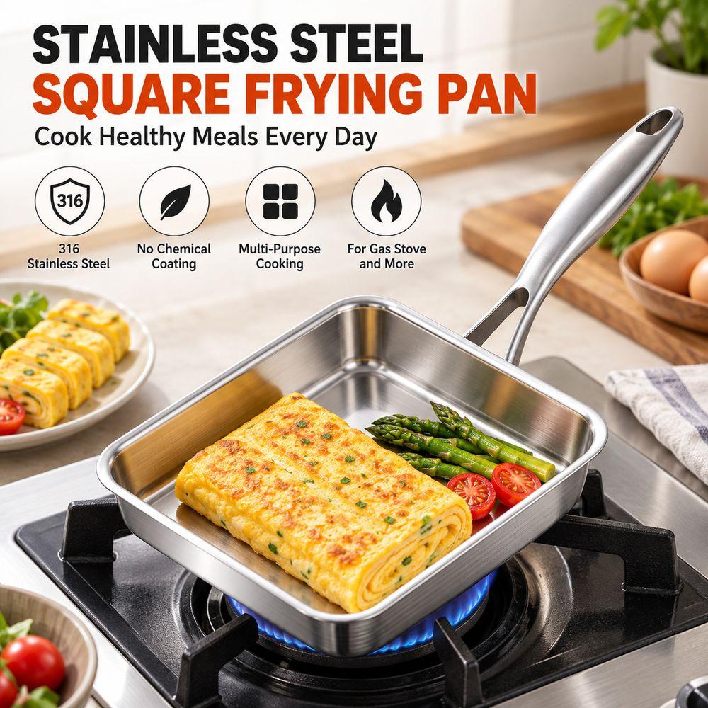 Mirror Polish Flat Bottom Skillet No Coating Tamagoyaki Pan for Kitchen Gas Stove