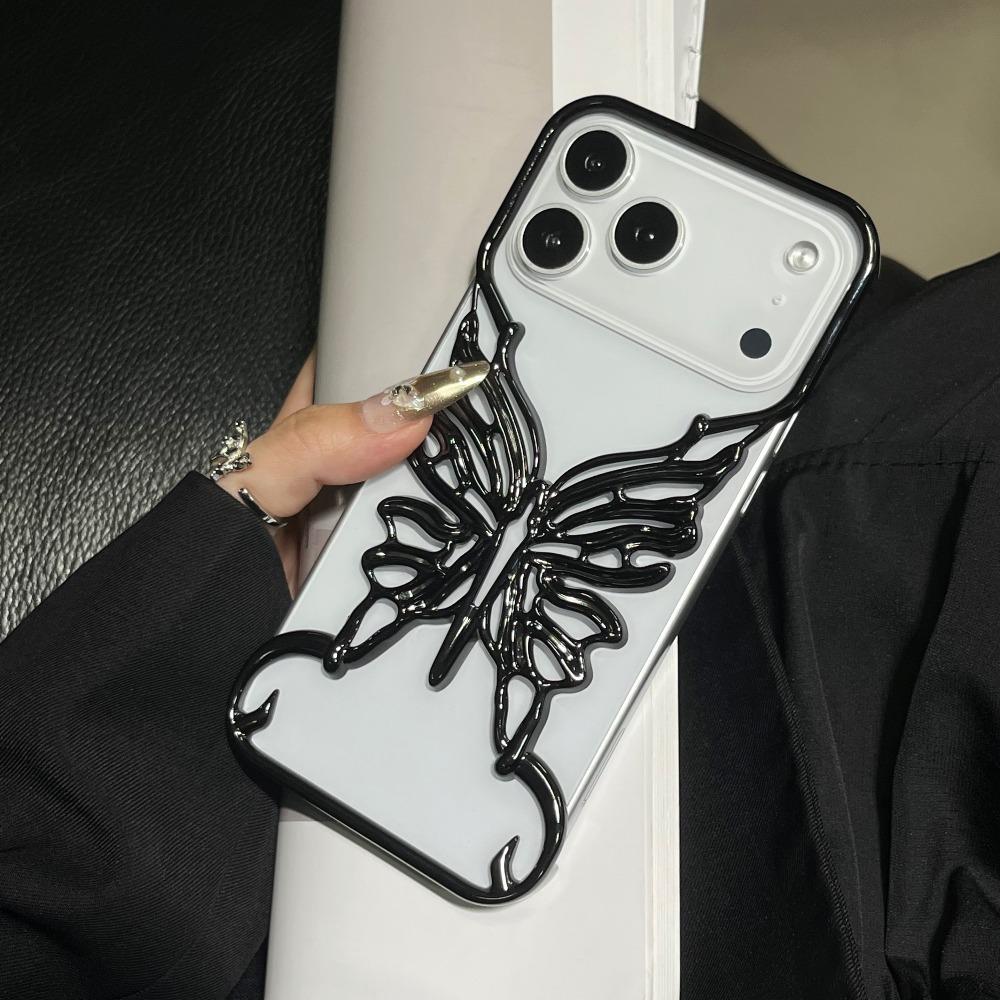 Полый Чехол-Бампер с Узором Бабочки с Покрытием для IPhone 17 Air 16 15 14 13 12 Pro Max Plus Ударопрочный Жесткий Чехол Теплоотвод