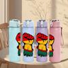 1PC Raised Fist Art Pattern 750ml Color Plastic Sports Water Bottle Leakproof Flip Straw Lid Suitable for Sports Office Home Use
