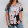 Fashionable Floral 3D Digital Printed Women's Casual and Comfortable V-neck Short Sleeved T-shirt