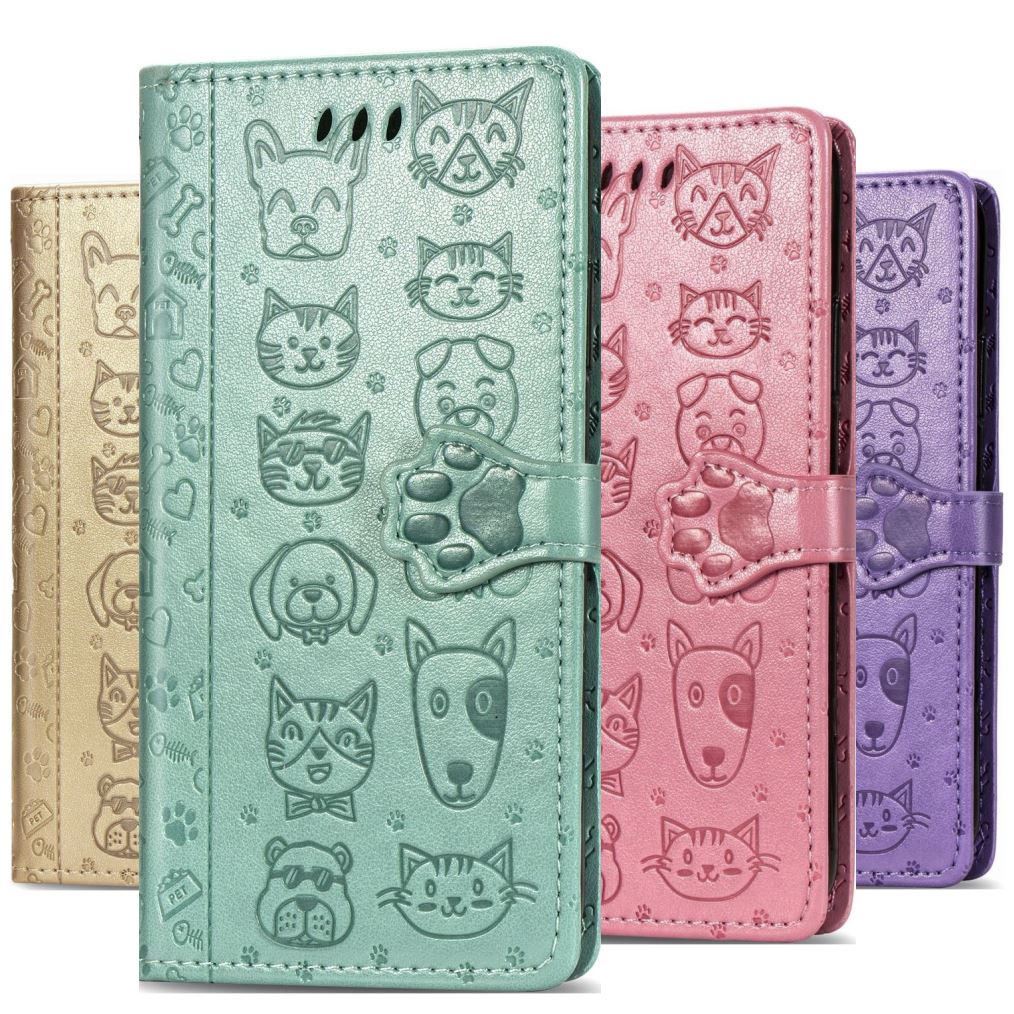 Lovely Cat Dog Kids Phone Holster Case For Apple iPhone 17 Air 16 16E 15 14 13 12 Pro Plus Max Pet Footprint Wallet Cover Cases