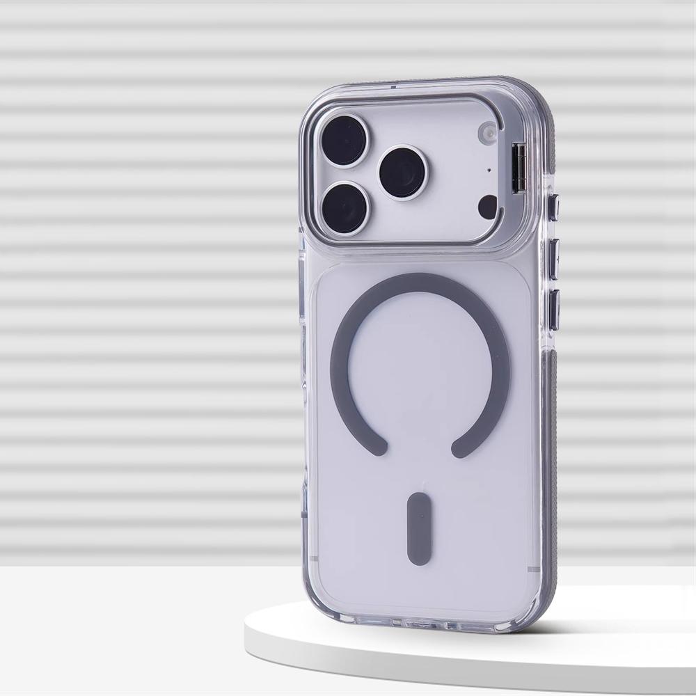 Invisible Alloy Lens Stand Magnetic Armor Case For iPhone 17 Air 16 15 14 Plus 13 12 Pro Max Magsafe Anti-Slip Transparent Cover