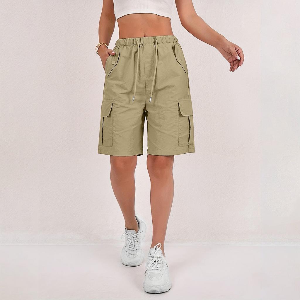 Women's Sports Shorts Casual Loose Solid Color High Waisted Pocket Shorts