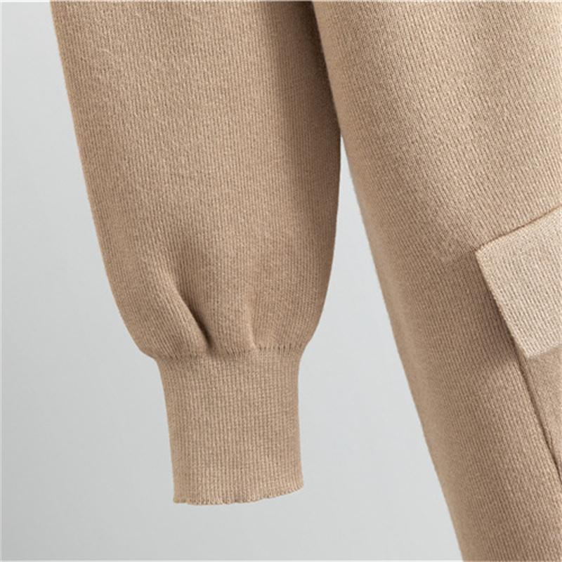 Женский осенне-зимний модный повседневный костюм средней длины, вязаная рубашка с открытым передом, брюки, костюм-двойка