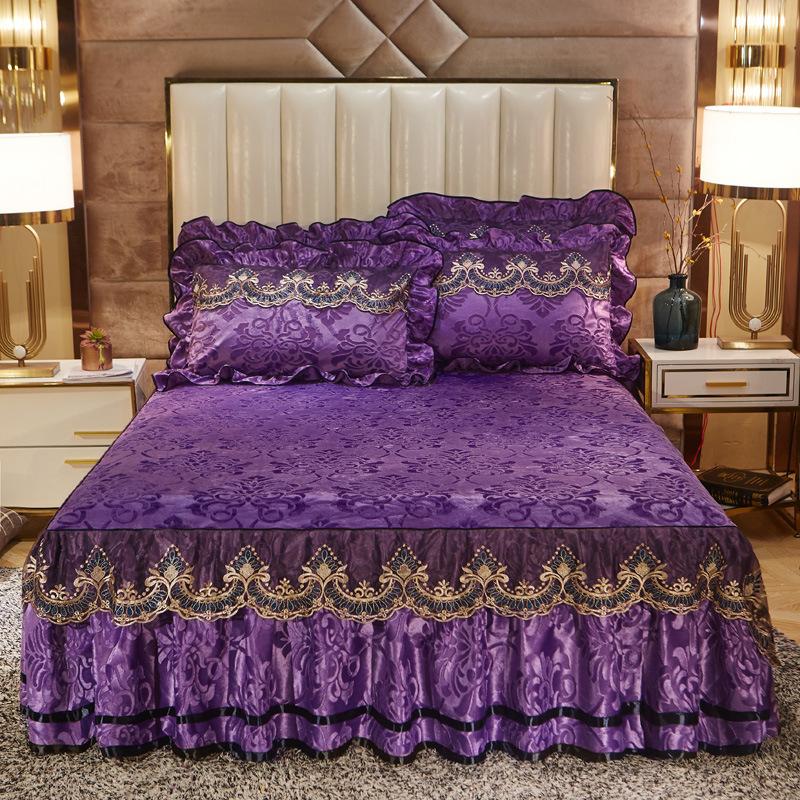 Бархатная кружевная юбка-кровать в европейском стиле, тисненое покрывало, нескользящий защитный чехол, теплое постельное белье на осень и зиму
