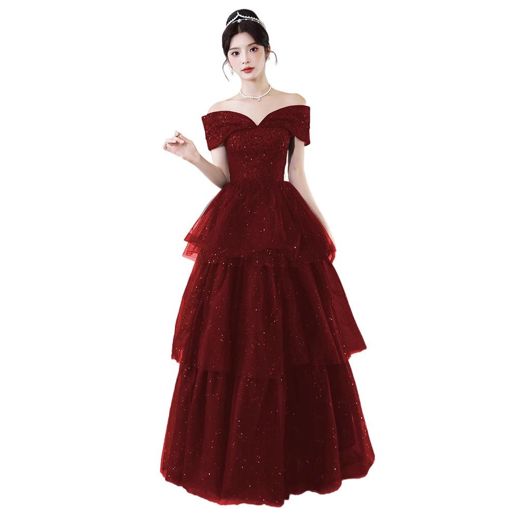 Toast Bride 1011 Новое Летнее Женское Высококачественное Красное Помолвочное Вечернее Платье Платье Легкая Роскошь Нишевое Атмосферное Свадебный Банкет