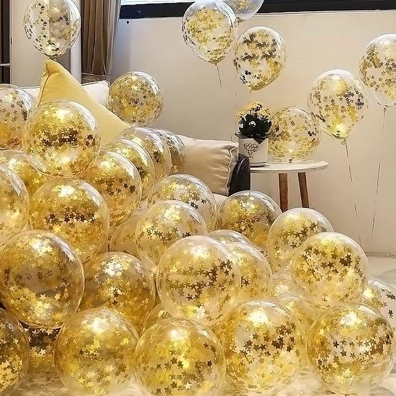Glitter Confetti Latex Balloons Romantic Wedding Decoration Gold Clear Airballoon Birthday Party Decoration Festival Baby Shower