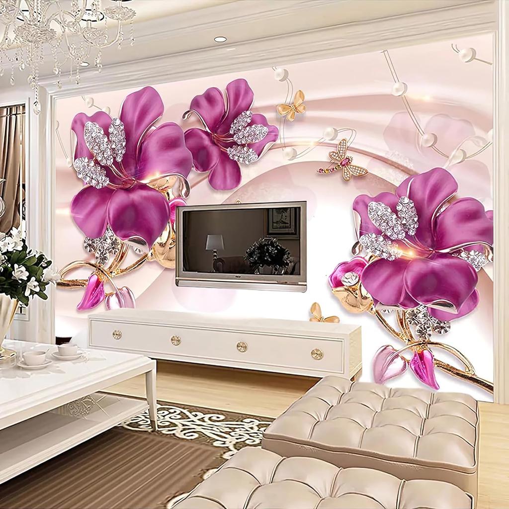 Purple Jewel Flower 3d Wallpaper Mural European Luxury Diamond Flower Mural Living Room Bedroom Wallpaper