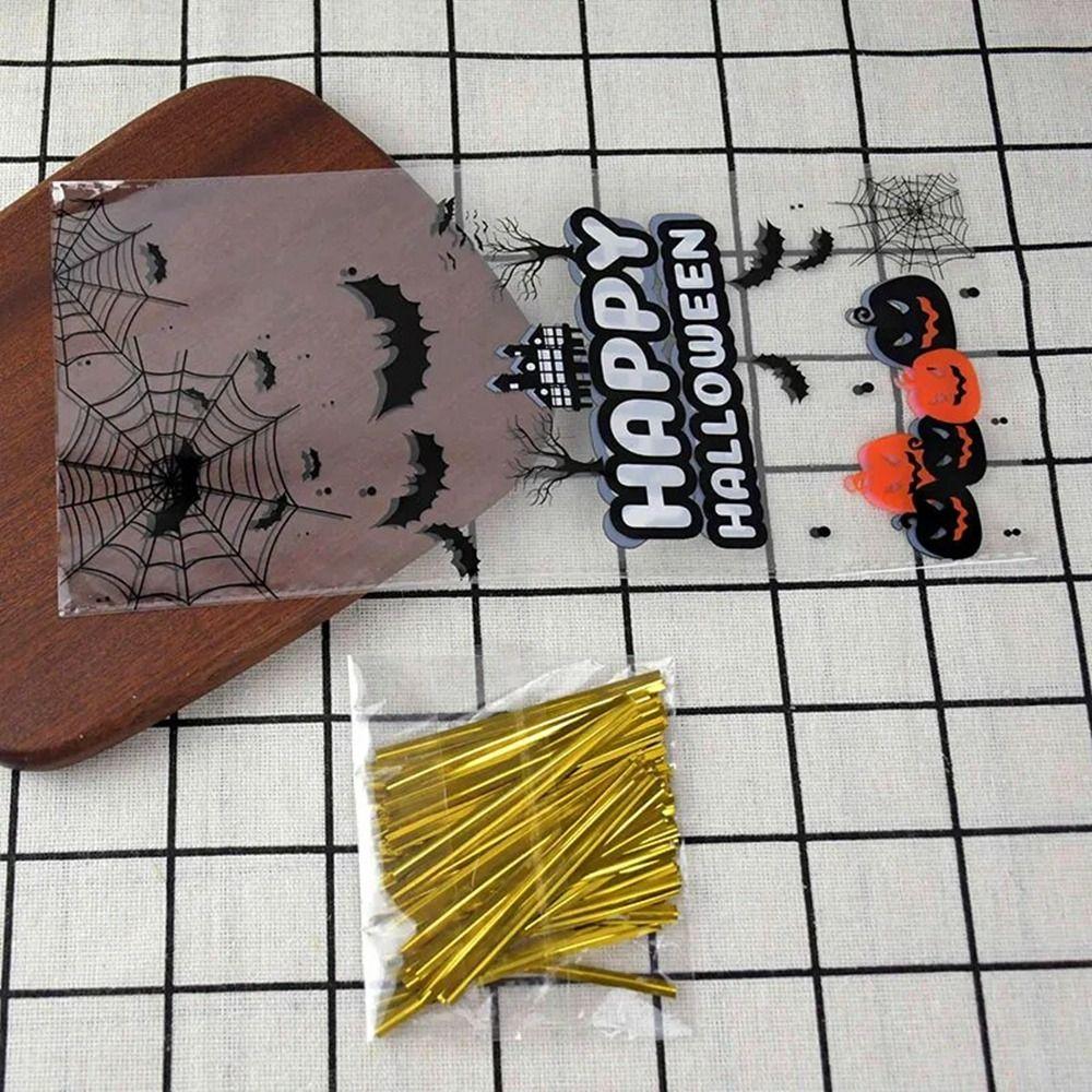 50pcs/pack Bat Pattern Dessert Packaging Bag With Ties Gift Bags Halloween Candy Bags Home