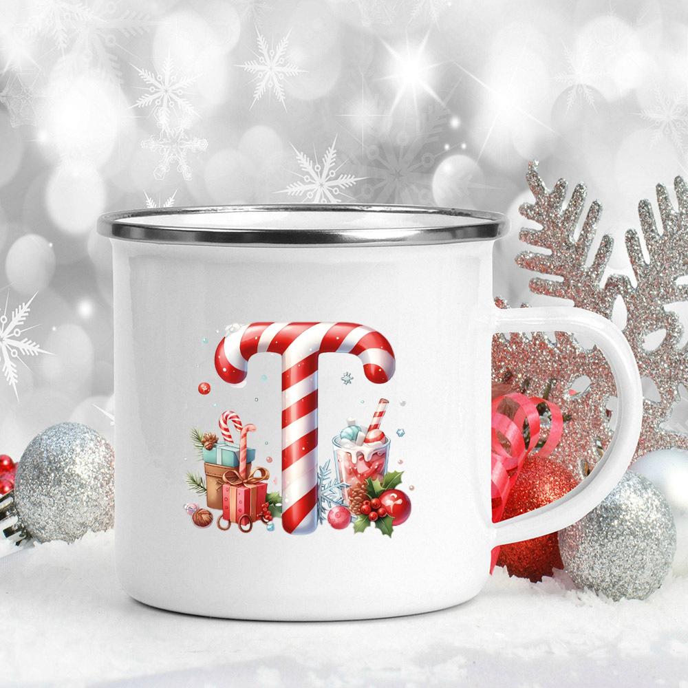 26 Letter Printed Enamel Mug Coffee Juice Milk Mugs Christmas Handle Wine Cup Xmas Best Gifts For Her