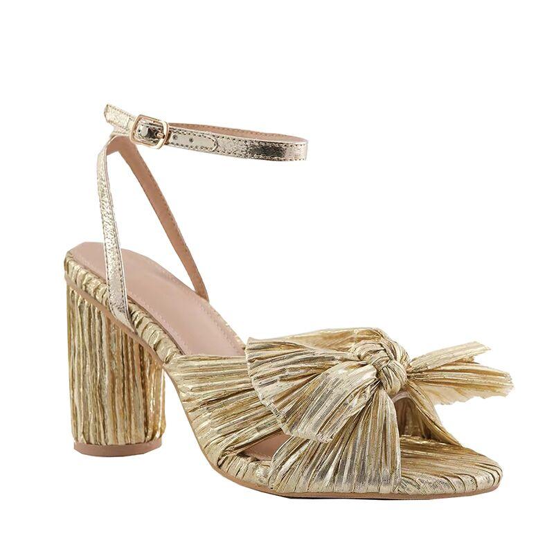 Summer  New High Heels Special Material Big Butterfly -Knot Women Ankle Strap Chunky Heeled Party Shoes Sandals