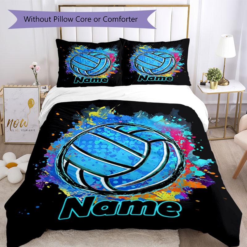 3PC Custom Name Volleyball Art Bedding Set Duvet Cover Closure Includes 1 Duvet Cover & 2 Pillowcases for Bedroom