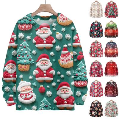 Рождественские толстовки для женщин Вязаный свитер Милая рубашка Осенний свитер с круглым вырезом Топы
