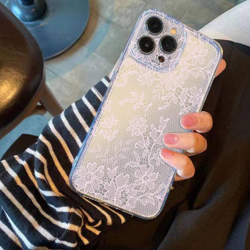 Розовый кружевной чехол для телефона для iPhone 17 Air 16 15 14 13 12 11 Pro Max Plus Mini Xs X 8 7 Мягкий прозрачный чехол Fundas Аксессуар