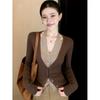 Neck V-neck fake two-piece knitted sweater cardigan autumn women's 1011 new popular bottom top