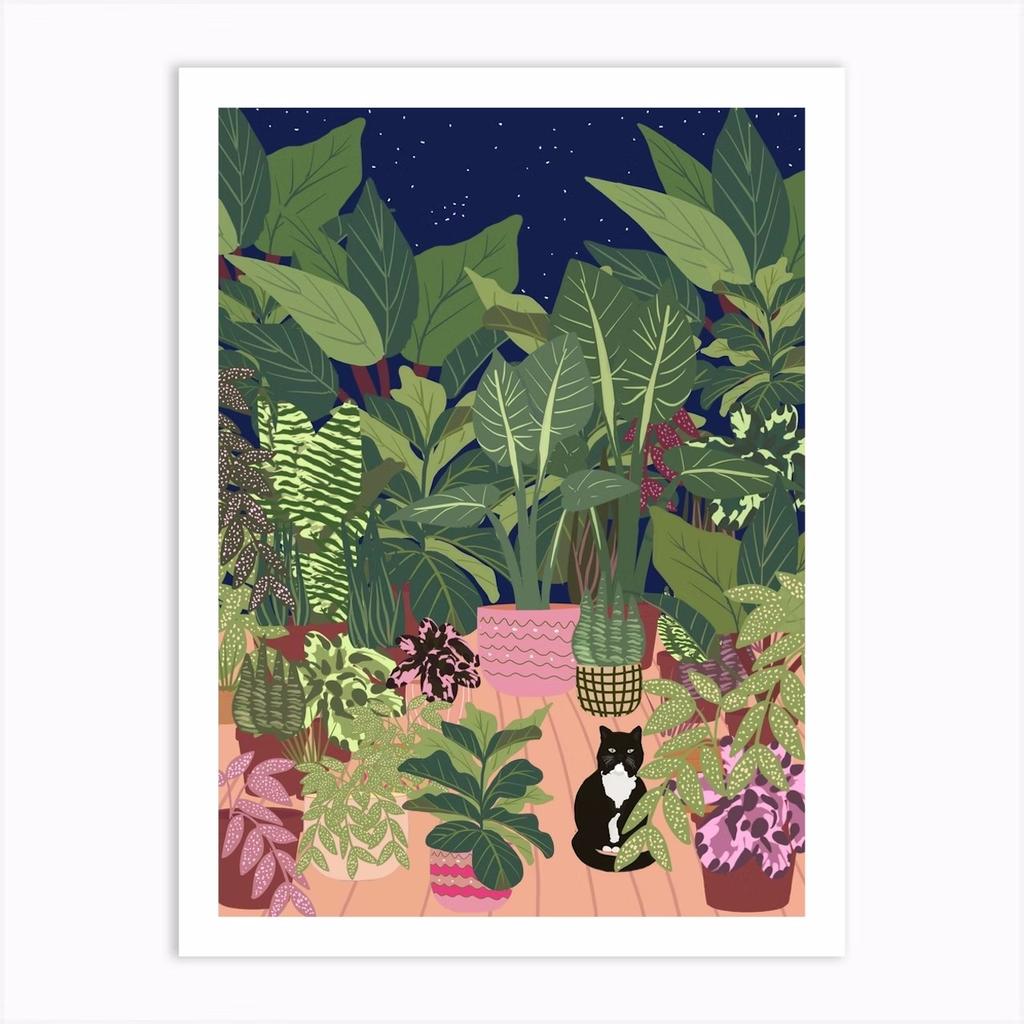 Boho Art Черный Кот Тропические Растения Плакат Холст Картина Милое Животное Скандинавская Настенная Картина Для Современной Гостиной Домашнего Декора