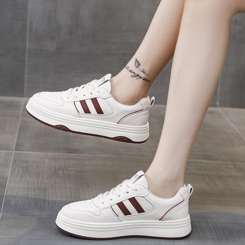 Женские белые туфли на кожаной платформе, новинка весны и лета 2025 года, студенческие, универсальные, для отдыха и спорта, взрывная плоская подошва