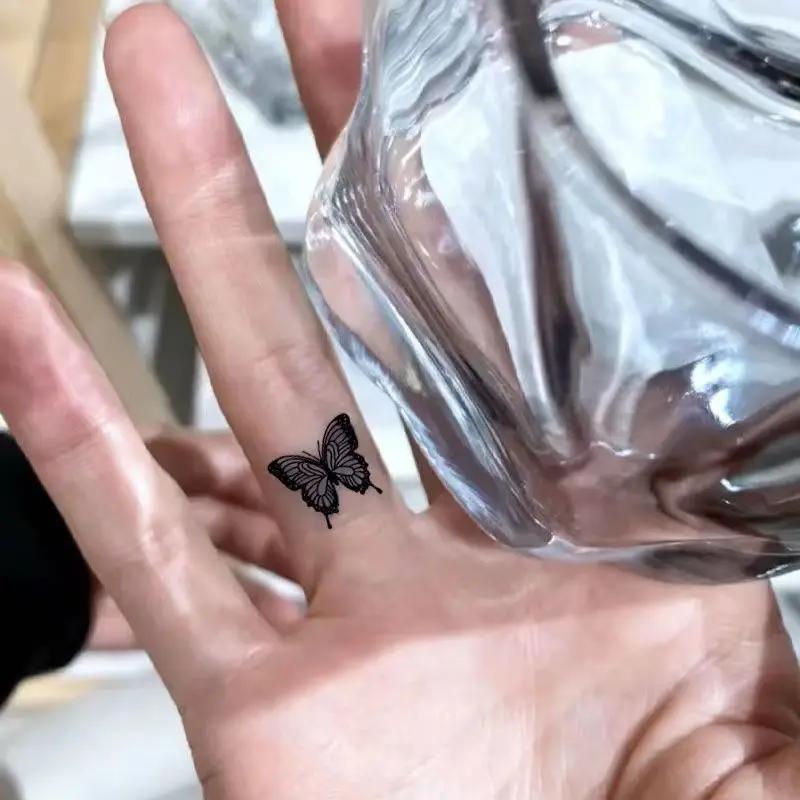 1/6pcs Black Butterfly Fake Tattoo Waterproof Temporary Tattoo Stickers Leg Arm Hand Foot Body Arts Magic Flower Texture Sticker