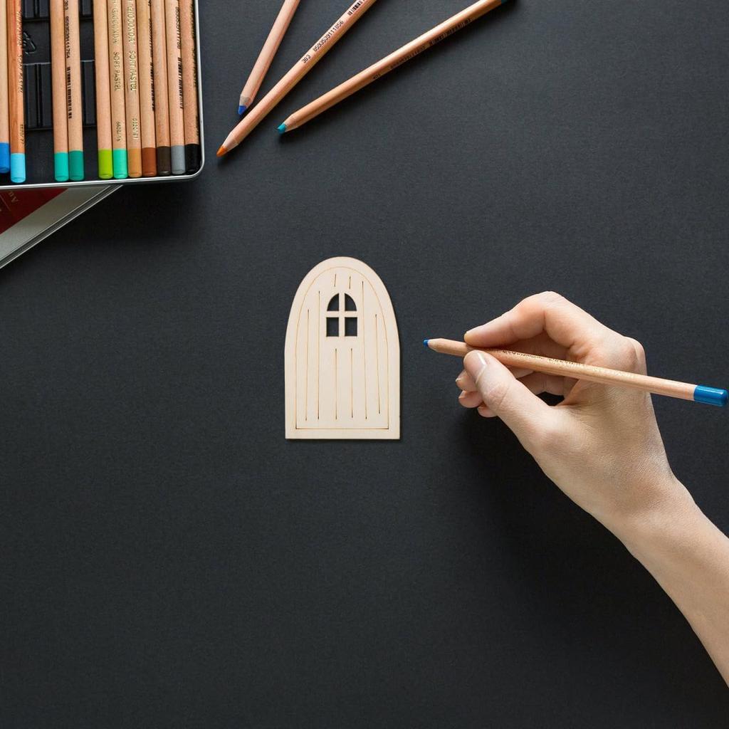 10pcs Wooden Fairy Doors, Unpainted Miniature Doors for DIY Crafting, Garden Mini Fairy House Decor, Unfinished Craft Accessories for Wall