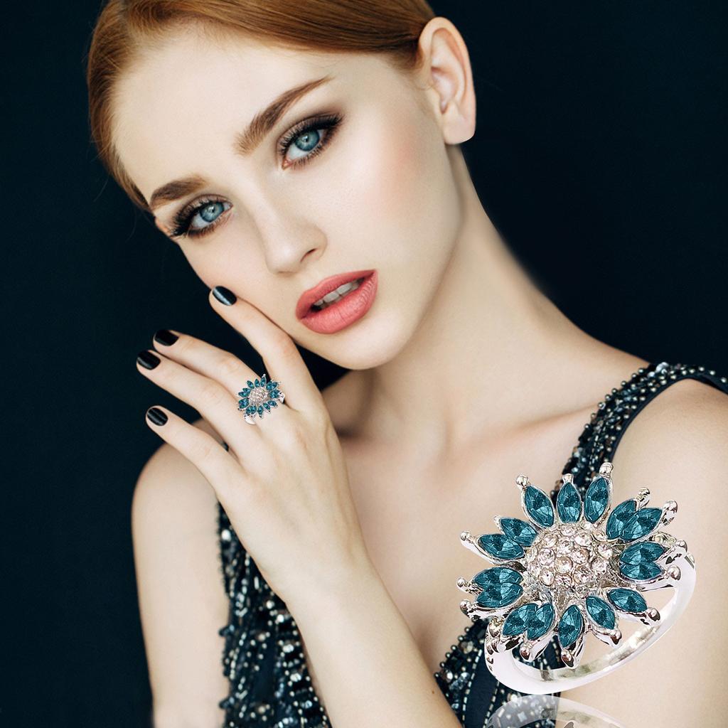 Кольца с покрытием в форме подсолнечника Цветочные кольца Кольцо с синим цирконом для женщин и девочек