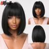 Bob Wavy Synthetic Wigs With Bangs for Women Blonde Ombre Medium Length Water Wave Wig Heat Resistant Fiber Hair Party Cosplay
