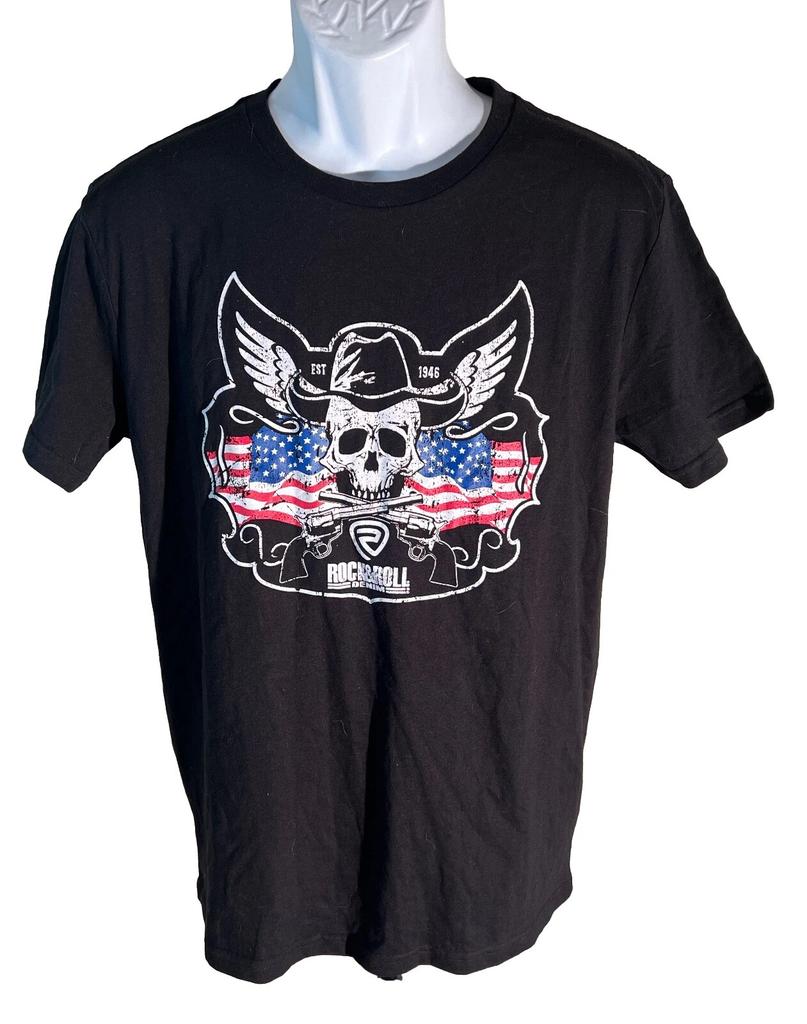 ROCK & ROLL DENIM Женская футболка с коротким рукавом 100% хлопок Мужские футболки Топ Черный Средний НОВЫЙ С БИРКАМИ