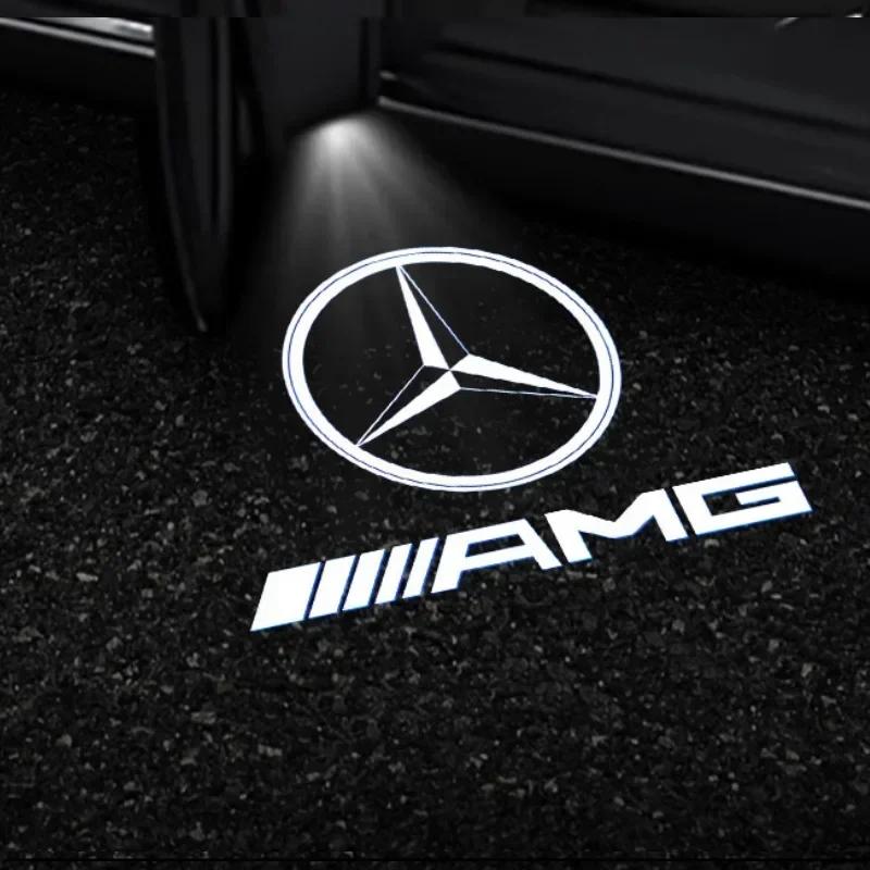 C200 E200 New 2025 For Mercedes Benz 2PCS/Set Car Door Light Laser Logo Decor Project Ghost Lamp Mercedes Benz A B C M ML GLA GL