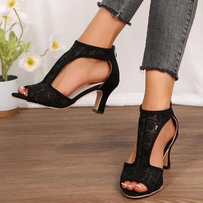 2024 Летние женские повседневные босоножки на танкетке с открытым носком, однотонные, женские повседневные и удобные туфли-лодочки на толстой подошве Zapatos